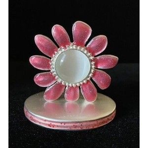 AJMC  Metal Photo Card Holder Pink Glitter Flower with White Center